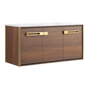 Oakville 48 in. W x 18 in. D x 23.25 in. H Wall Mounted Bathroom Vanity in Brown with White Ceramic Sink Top