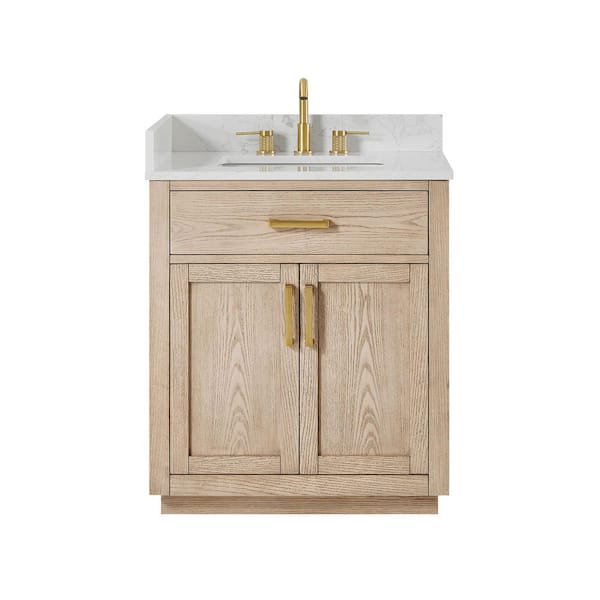 Gavino 30 in. Single Freestanding Natural Ash Bath Vanity with Grain White Engineered Stone Top Assembled