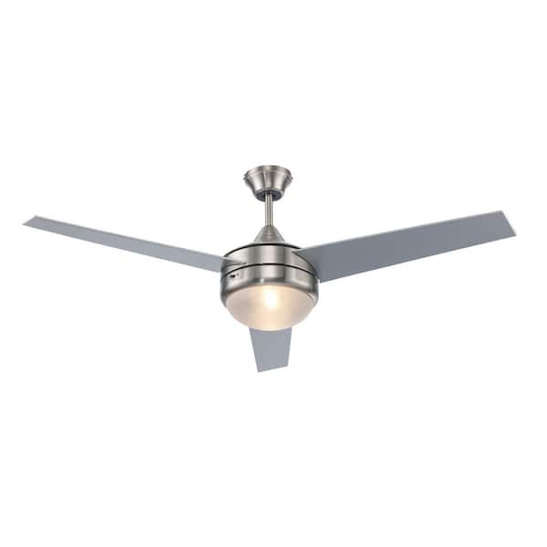 Cappleman 52 in. Indoor Brushed Nickel 1-Light Ceiling Fan with 3 Silver Blades and Frosted Glass