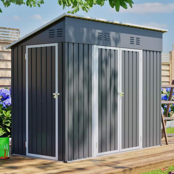 4 ft. D x 8 ft. W Outdoor Metal Lean-to Shed Garden Tool Storage Shed with Additional Side Door (27.67 sq. ft. )