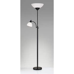 71 in. Black and White 2 Light 1-Way (On/Off) Torchiere Floor Lamp for Liviing Room with Acrylic Novelty Shade
