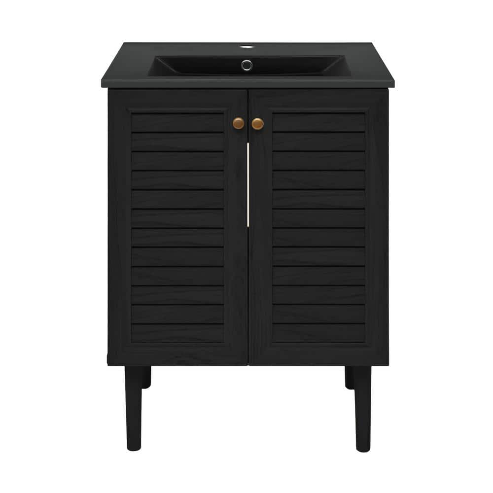 Bron 24 in. Freestanding Bathroom Vanity in Black Oak with Black Ceramic Sink Top price history on PriceWatchPro