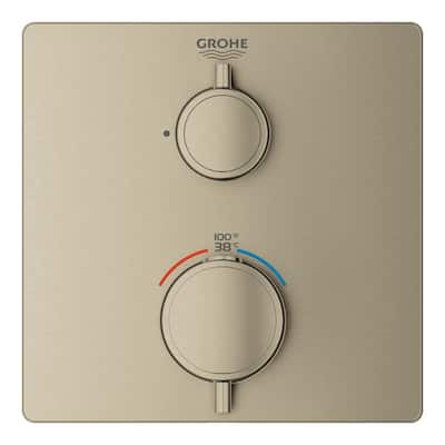 Grohe Grohtherm Dual Function Thermostatic Square 2 Handle Trim Kit In Brushed Nickel Valve Not Included 24111en0 The Home Depot