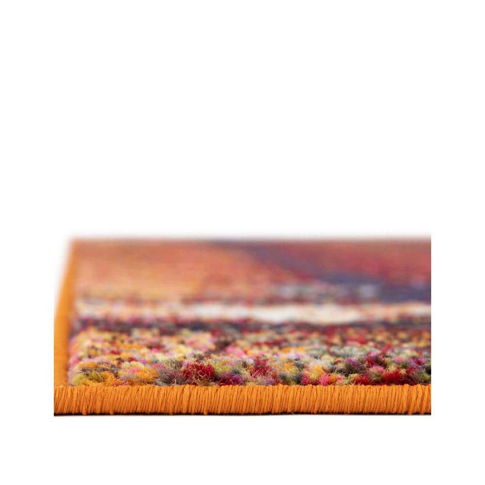 Hyacinth Abstract Blue and Orange 9' x 12' Synthetic Area Rug
