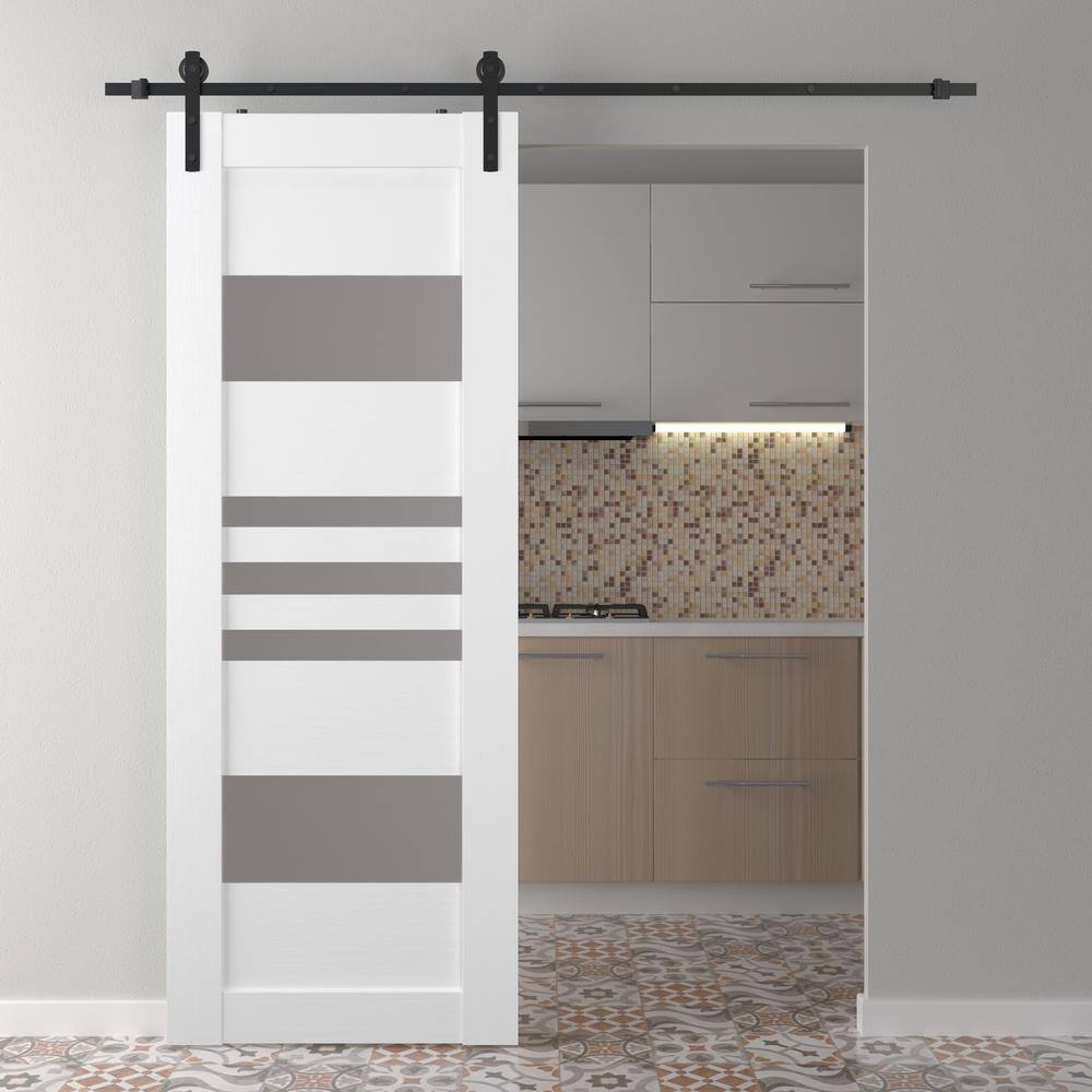 Leti 18 in. x 95.25 in. 5 Lite Frosted Glass Bianco Noble Composite Core Wood Sliding Barn Door with Hardware Kit price history on PriceWatchPro