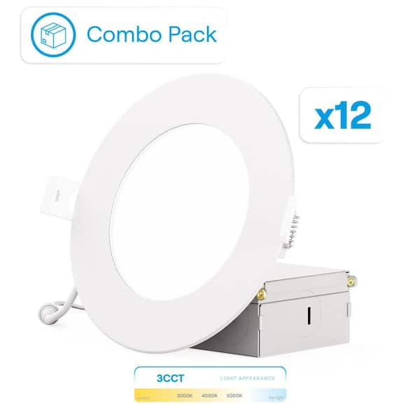 4 in. 3CCT Selectable 9-Watt 750 Lumens Ultra-Thin Integrated LED Light Kit, Flush Mount, Dimmable, Wet Rated (12-Pack)