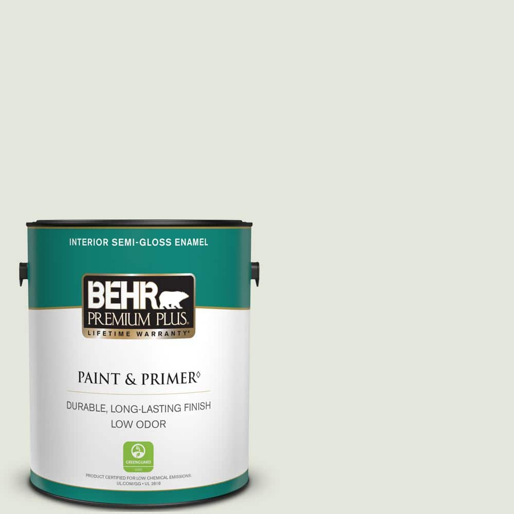 BEHR PREMIUM PLUS 1 gal. #BL-W06 Whispering Waterfall Semi-Gloss Enamel ...