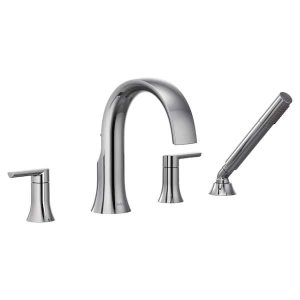 Doux 2-Handle Tub Deck Mount Roman Tub Faucet with Hand Shower in Chrome