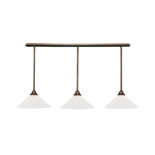 Unbranded Livingston 100-Watt 3 Light Bronze Linear Pendant Light with 16 in. Gold Ice Glass Shades No Bulbs Included