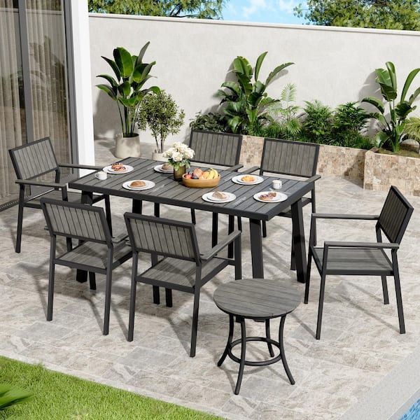 PamaPic 8-Piece Aluminum Gray Outdoor Patio Dining Set with