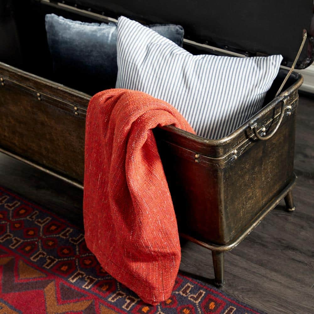 Brown Metal Storage Bench with Tufted Faux Leather Set
