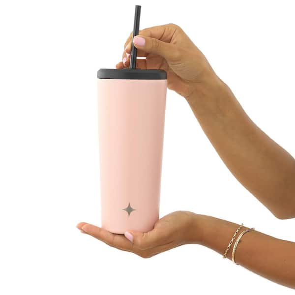 JoyJolt Vacuum Insulated Stainless Steel Tumbler with Flip Lid and Straw - 20 oz - Pink