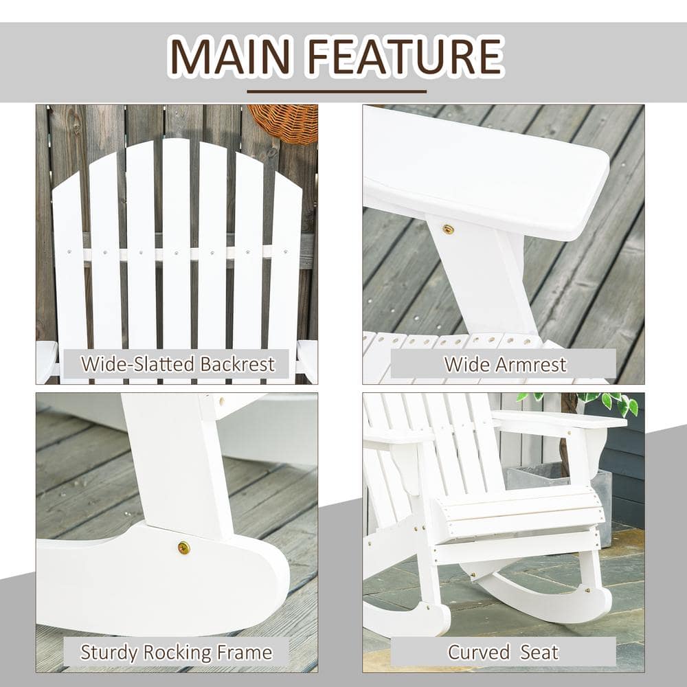 White Wooden Adirondack Rocking Chair with Arms for Outdoor