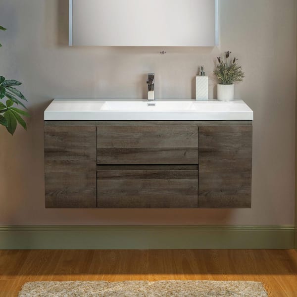 NJ 47.25 in. W x 19.63 in. D x 22.5 in. H Single Sink Floating Bath Vanity in Grey Oak with White Resin Top