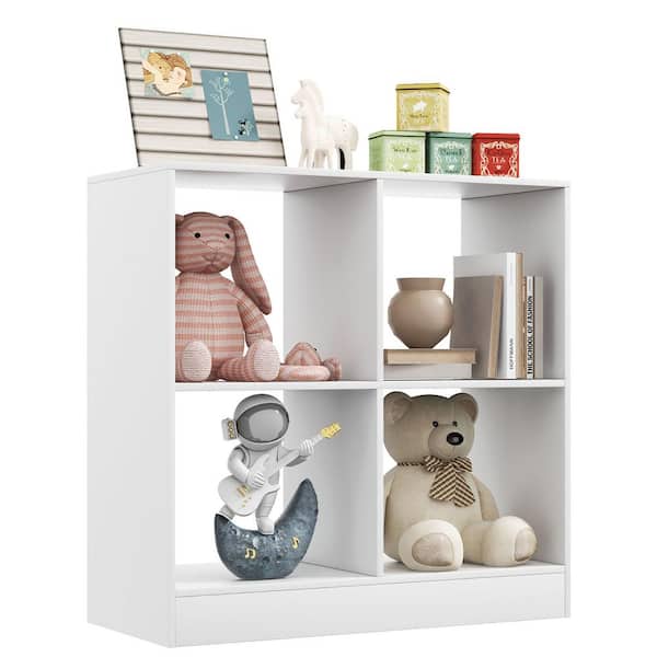 Costway Kids Toy Storage Organizer 29 Wide White 4-Cube Wooden