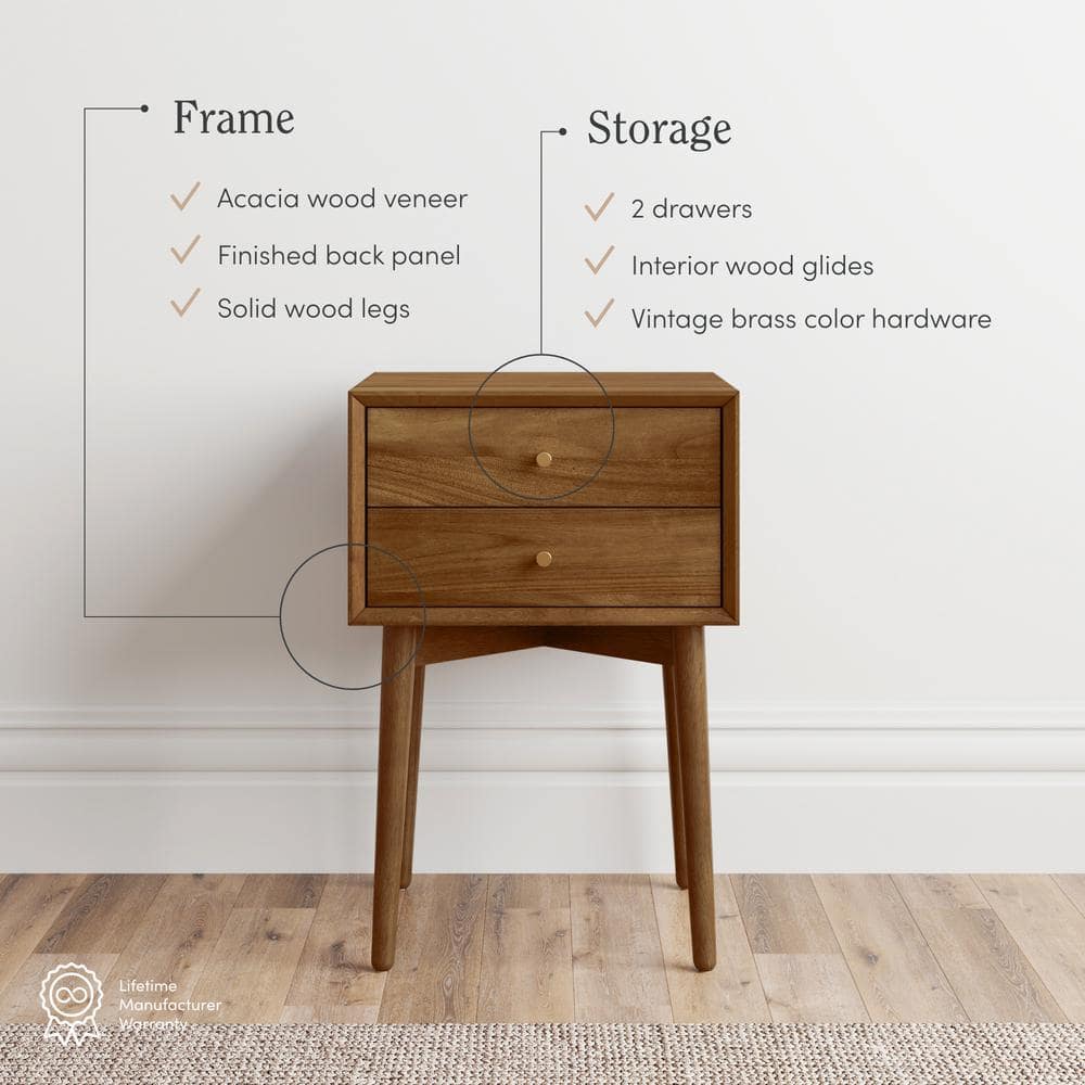 Harper Mid-Century Oak Brown 2-Drawer Nightstand Set
