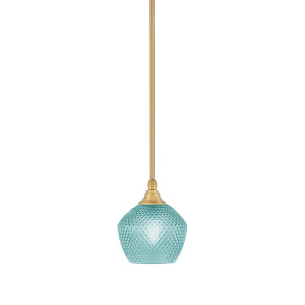 Unbranded Sparta 100-Watt 1-Light New Age Brass Shaded Pendant Light Mini Pendant with Turquoise Glass and No Bulb Included