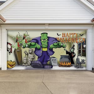 7 ft. x 16 ft. Frank and Friends Outdoor Halloween Holiday Garage Door Decor Mural for Double Car Garage