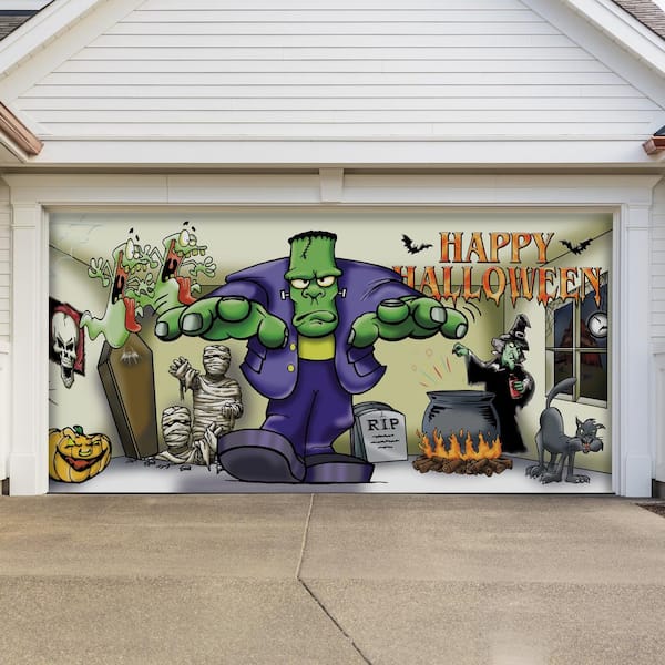 My Door Decor 7 ft. x 16 ft. Zombies Inside Halloween Garage Door Decor Mural offers fo