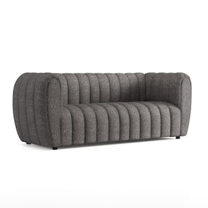 Laura 82.5 in Round Arm Boucle Polyester Fabric Glam Rectangle Pocket Coil Cushion Sofa In Gray