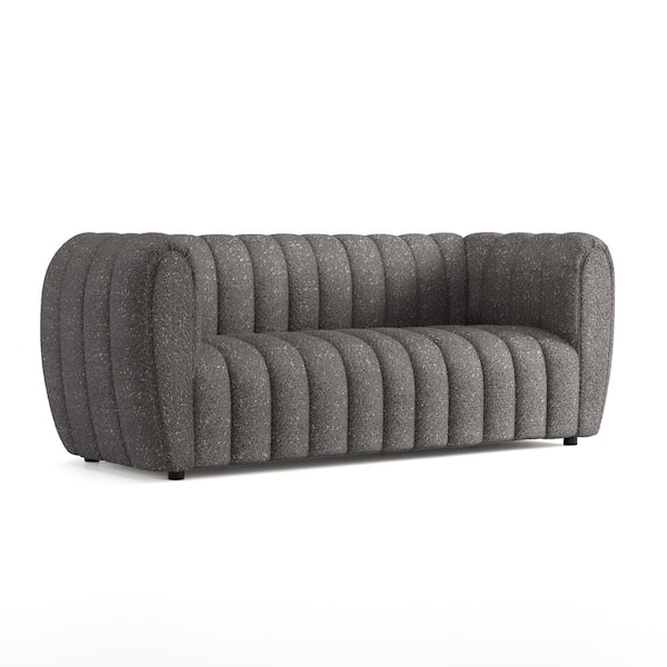 Furniture of America Laura 82.5 in Round Arm Boucle Polyester Fabric Glam Rectangle Pocket Coil Cushion Sofa In Gray