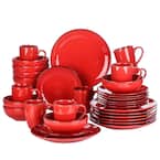 Navia Tropical Red 32-Piece Ceramic Dinnerware Set with Dinner Plate, Dessert Plate, Cereal Bowl and Mug (Service for 8)
