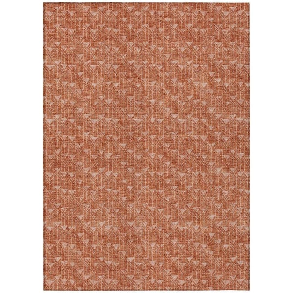 HomeRoots Terracotta 8 ft. x 10 ft. Geometric Indoor / Outdoor Area Rug