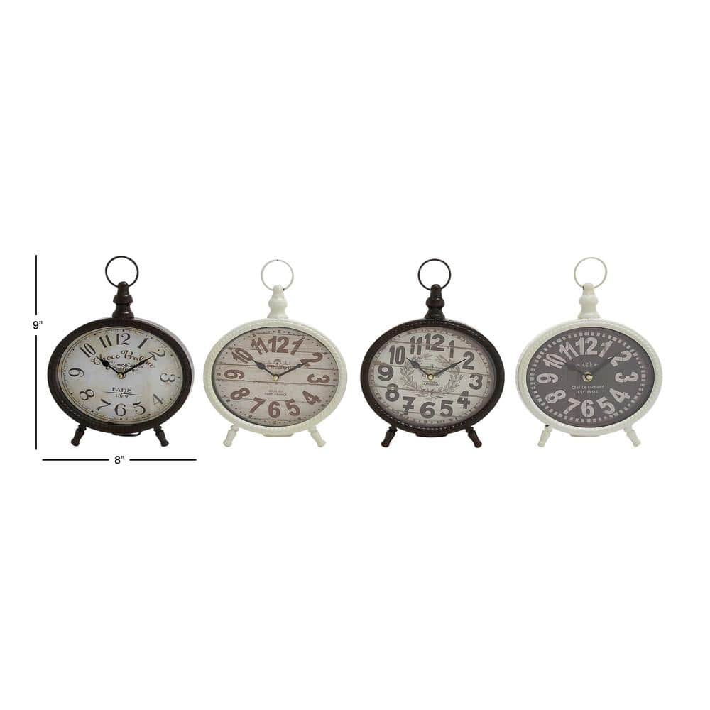 Vintage Black and White Iron Ring Top Desk Clocks, Set of 4