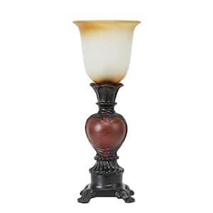 16" Traditional Carved Resin Uplight with Glass Shade, Dark Red