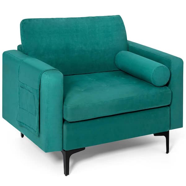 Costway Fabric Accent Armchair Single Sofa with Bolster and Side Storage Teal