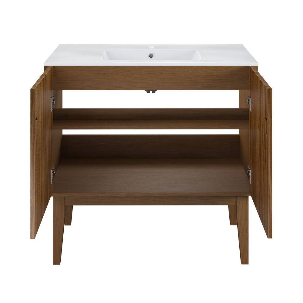 Bosse 36" Brown Oak Freestanding Vanity with White Ceramic Sink