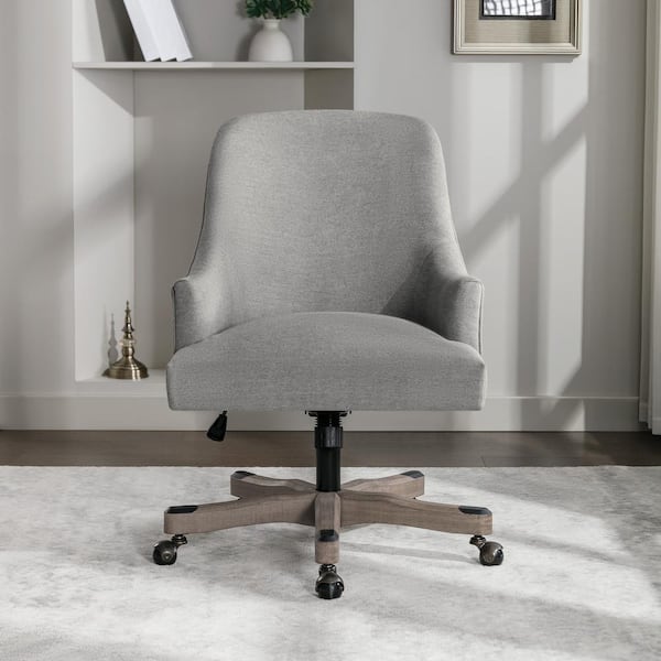 OSP Home Furnishings Bradwell Fabric Upholstered Office Chair in Fog with Rustic Wood Base
