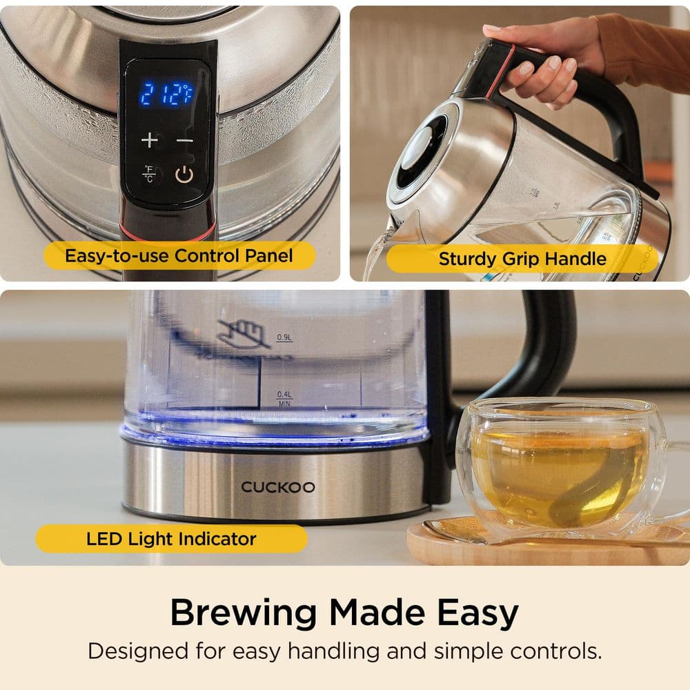 CUCKOO 1.7L Silver Glass Electric Kettle with Tea Infuser