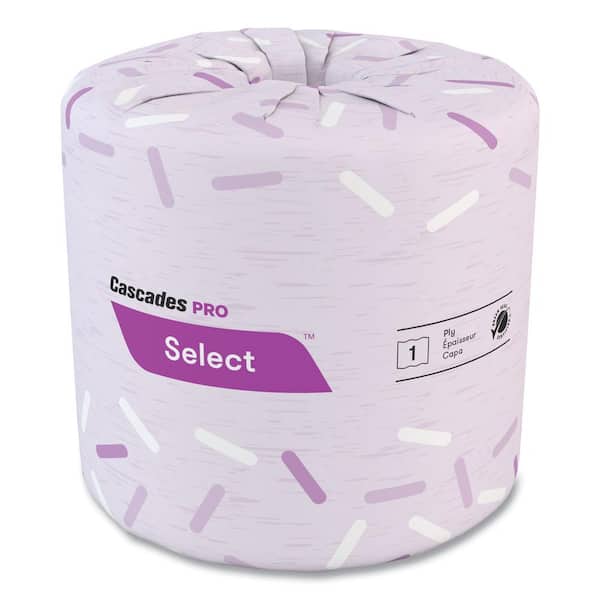 Cascades PRO Select Standard Toilet Paper, 1-Ply, White, 4.3 x 3.25, 1210/Roll, 80 Roll/Carton
