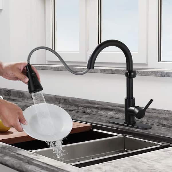 15.3 in. H Touchless Sensor 3 Mode Single Handle Pull Down Sprayer Kitchen Faucet with 360° Swivel Spout in Black