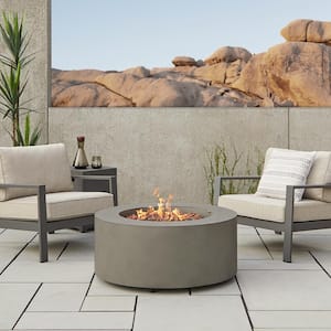 Aegean 36 in. W X 15 in. H Round Powder Coated Steel Liquid Propane Fire Pit in Mist Gray with NG Conversion Kit