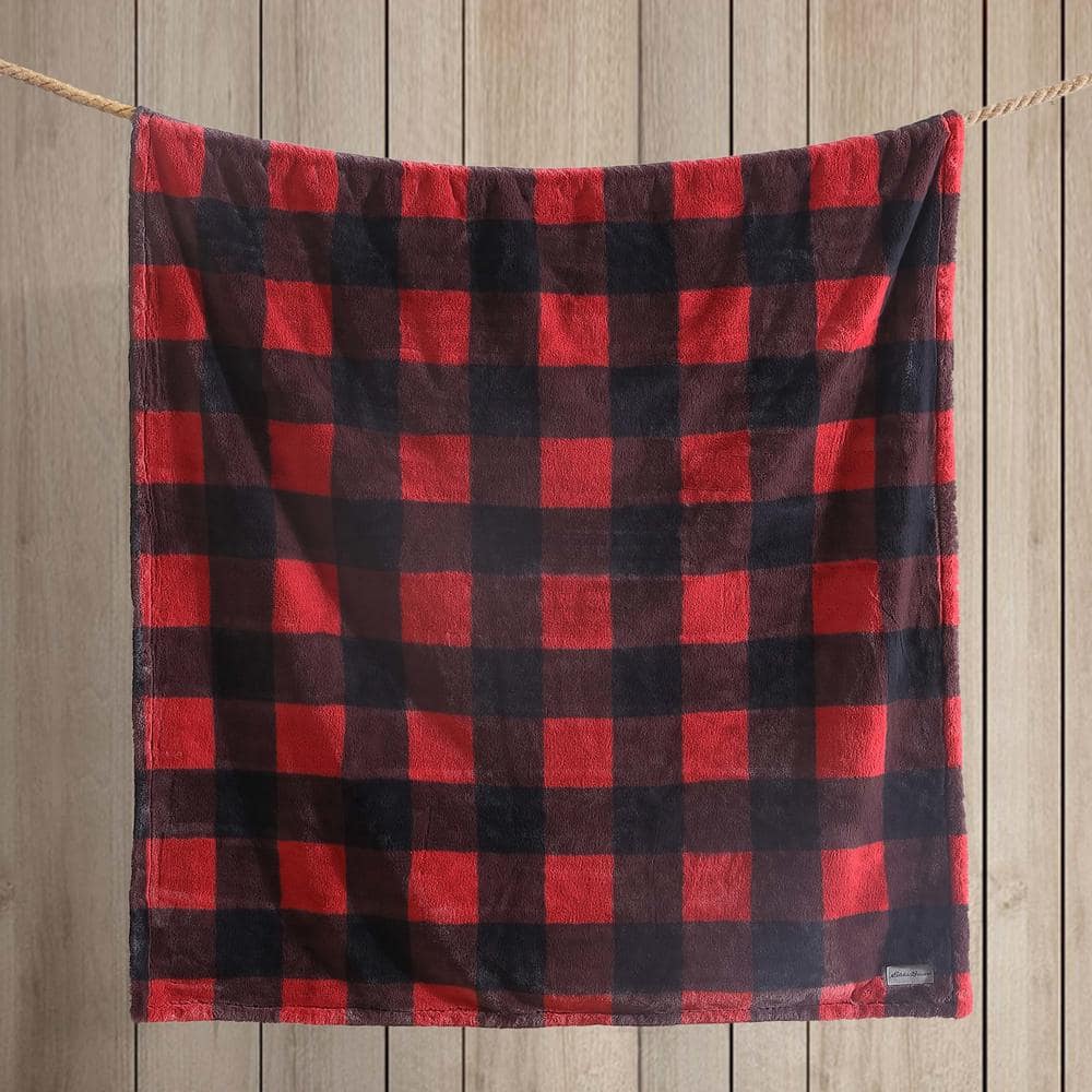 Luxurious Cabin Plaid Red Reversible Throw Blanket with Sherpa Reverse