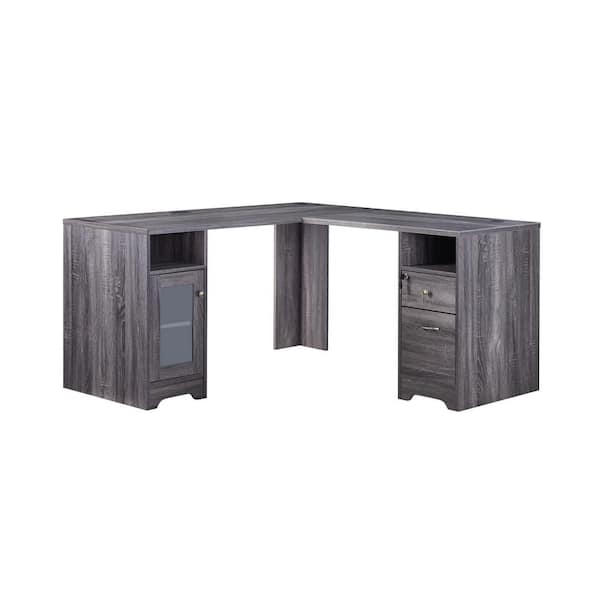 Furniture of America Helmer 59 in. L-Shaped Dark Gray 2 Drawer Computer Desk with File Storage