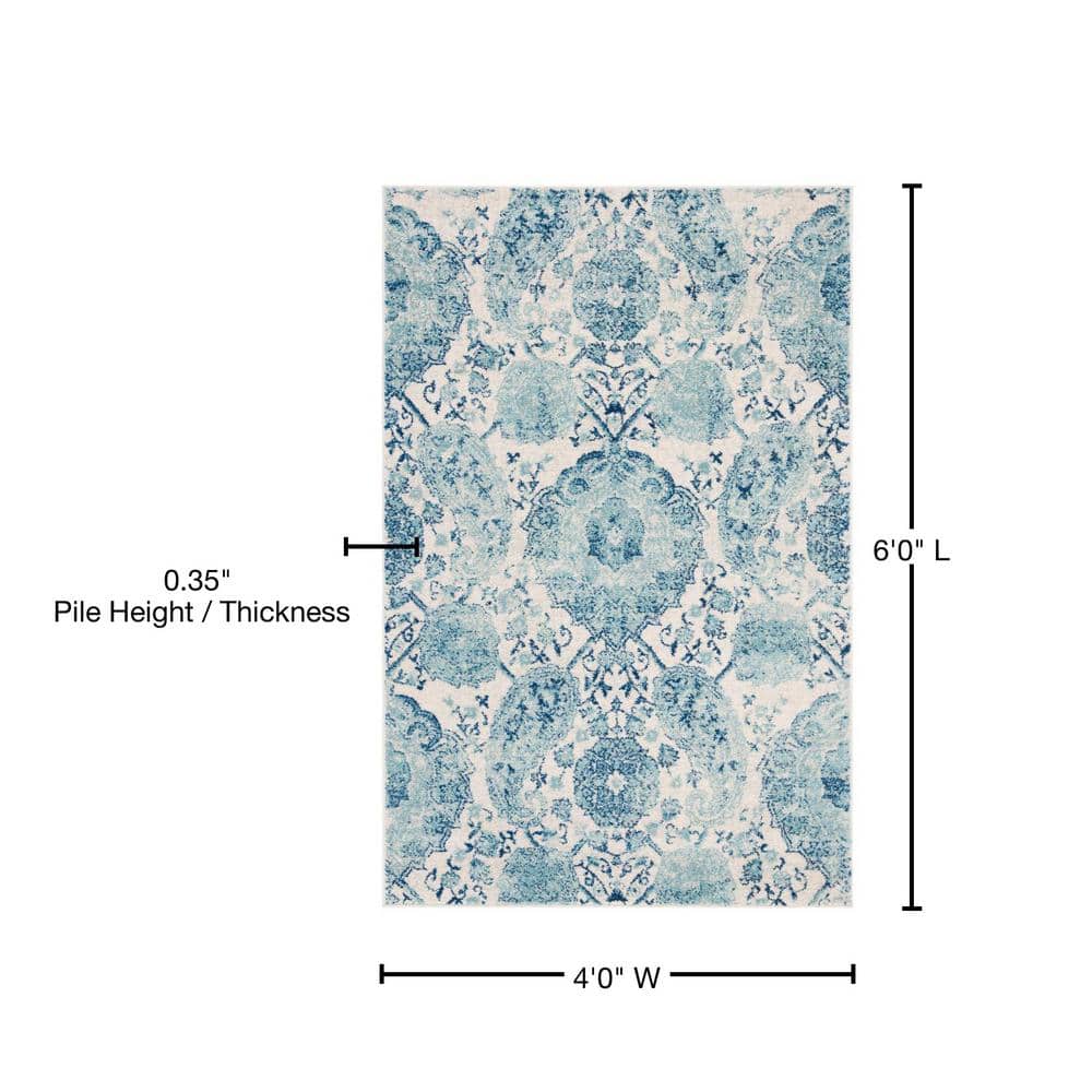 Beige and Turquoise 4' x 6' Synthetic Reversible Area Rug