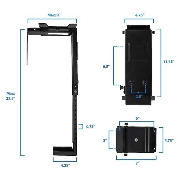 3M Under-Desk Computer Tower CPU Holder, Width Adjust from 3.5 to 9.3,  Height Adjust from 12.5 to 22.5 to Fit Most CPU's up to 50 lbs, 360⁰