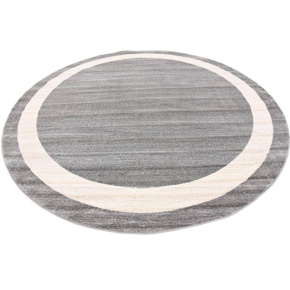 Gray and Ivory Round Tufted Synthetic Rug, 8'