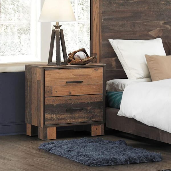 Benjara 21.75 in. Brown 2-Drawer Wooden Nightstand