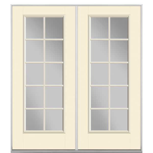 Masonite 72 in. x 80 in. Golden Haystack Fiberglass Prehung Left-Hand Inswing 10-Lite Clear Glass Patio Door in Vinyl Frame