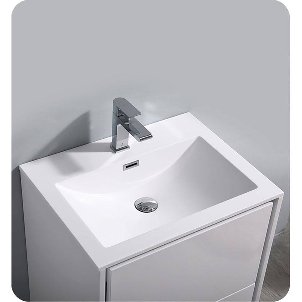 Glossy White 24" Solid Wood Wall-Mounted Modern Vanity Cabinet