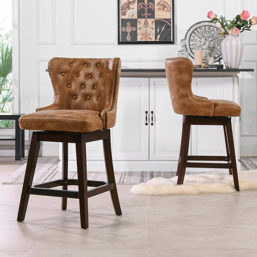 Holmes 360 Swivel High-Back Counter-Height Barstool in Tan Faux Leather