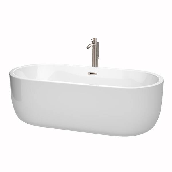 Wyndham Collection Juliette 5.9 ft. Acrylic Flatbottom Non-Whirlpool Bathtub in White with Brushed Nickel Trim and Faucet