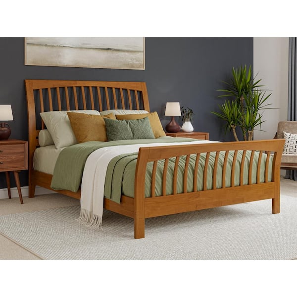 AFI Orleans Light Toffee Natural Bronze Solid Wood Frame Queen Low Profile Sleigh Platform Bed with Matching Footboard