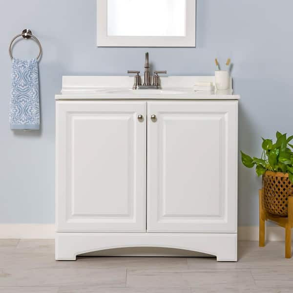 37 in. Single Sink White Bath Vanity with Cultured Marble Top (Assembled)