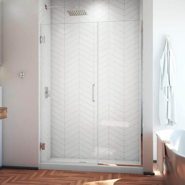 DreamLine Unidoor Plus 51.5 to 52 in. x 72 in. Frameless Hinged Shower Door in Chrome