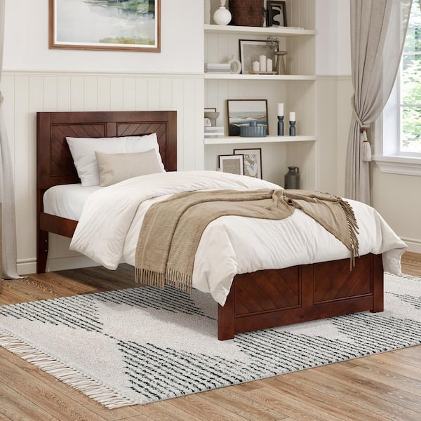 AFI Canyon Walnut Brown Solid Wood Frame Twin XL Size Platform Bed with Matching Footboard